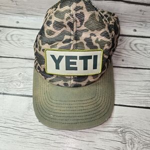 🧢 YETI Camo Mesh Trucker Hat – Built for the Wild (Faded)